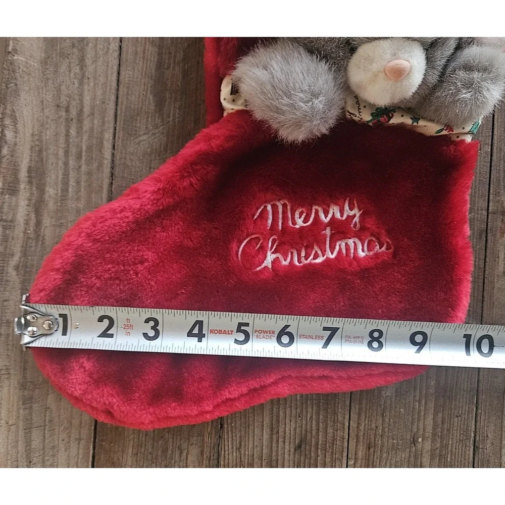 Vintage 3D Red Christmas Stocking Gray Mouse 1992 A&A Plush